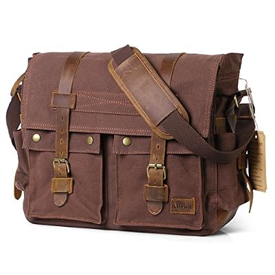 Lifewit Sac Bandoulière en Toile Sacoche 17,3 pouces Style Militaire Rétro Vintage Unisexe