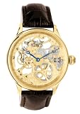 Davis – 0895 – Skeleton Mechanisch Herrenuhr mit sichtbarem Uhrwerk Gold – Armband aus braunem Leder