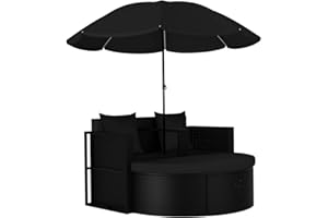 ‎VIDAXL vidaXL Sonneninsel mit Sonnenschirm Sonnenliege Gartenbank Sessel Gartensessel Gartensofa Gartenliege Gartenstuhl Poly Rattan Schwarz