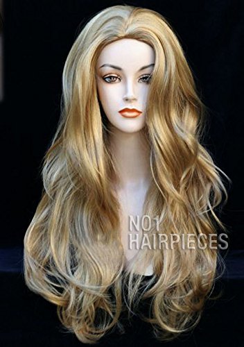 High Quality Long Natural Wavy Curly Blonde Fancy Fashion Wig Heat Resistant (MEDIUM BLONDE)