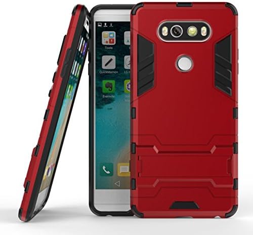 LG V20 Case, LG V20 Cover, Kio Hybrid Rugged Dual Layer Armor Back Cover Impact Shockproof Soft Silicone Bumper Case with [Kickstand] Protective Case for LG V20 (Red)