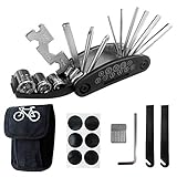 2. 【16 in 1 Kit herramientas bicicleta】 Excepto la herramienta de reparación multifunción, paquete de automóvil liviano y duradero con herramienta de reparación de bicicleta 16 en 1,, 8 piezas de parches de tubos de neumáticos autoadhesivos redondos de 25 mm, 2 palancas de plástico para neumáticos, 1 raspador metálico Están todos incluidos. Con los parches de tubo de neumático autoadhesivos, no es necesario comprar pegamento adicional, adhesivo para rasgar, usar de inmediato.