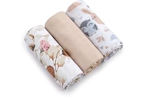 BABYSAFE Baby Safe Pack de 3 Mousselines Bébé 80x70 cm, Serviettes bébé 100% Coton Bio Certifié Oeko-TEX Mousselines Bébé Coton Idéal comme Bavoir, Langes Coton Bébé Bambou