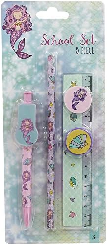 Mermaid 5 Piece School Set / Pen / Pencil / Ruler / Sharpener / Eraser