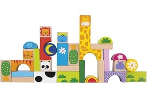 WOOMAX Jeu de Blocs Animaux en Bois – 32 pièces, 42739, Assorti