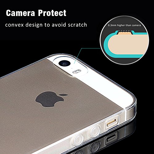 LIVHÃ’ | Case for iPhone 5 / 5S Ultra-thin Soft Gel TPU Case Cover with Transparent Clear for iPhone5/5S + Cleaning Cloth + Tempered Glass Screen Protector Film[Crystal Clear]