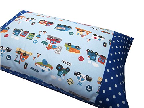 TryPinky® Kissenhülle Kissenbezug „Autos auf Hellblau Punkte Blau“ 40 X 60 cm Kissen für Kinder Fahrzeuge Jungen 100 % Baumwolle mit Punkten Hellblau - 3