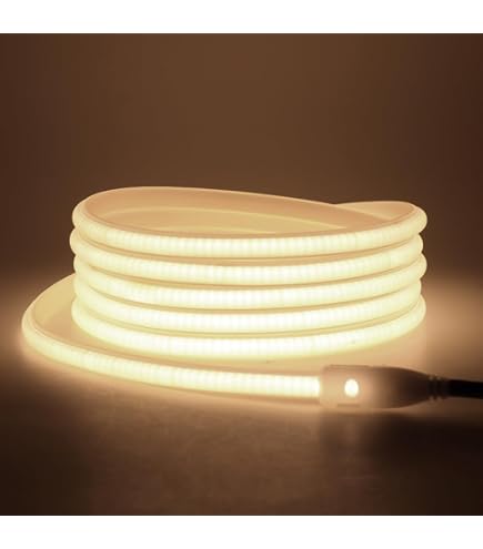 KISUFU DC 220V COB flexible LED bande lumineuse ip65 imperméable à l'eau super lumineux dimmable LED bande lumineuse haute luminosité 360 LED/M LED avec cordon d'alimentation. 13m, Blanc naturel