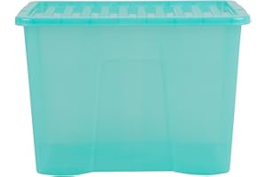 Wham Crystal 80 Liter Storage, Heavy Duty Plastic Storage Box With Lids Home Office Stackable Nestable, Large Storage Boxes With Lids 60 x 40 x 42 cm - Tint Spearmint (Pack of 3)