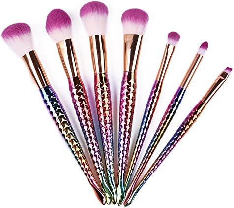 7Pcs Makeup Brush Kit Professional Cosmetic Mermaid Handle Type Set Foundation Brush Powder Brush Eye Shadow Brushes (Colorful)