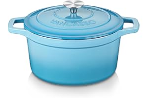 vancasso Cocotte Ronde en Fonte Émaillée 2L, 20cm, x9.5cm, 3.4kg, Marmite avec Couvercle Pour Tous Feux dont Induction Ciel Bleu