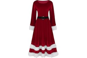 ranrann Robe de Noël Femme Costume Mère Noël Déguisement Lutins Robe Soirée Velours Fourrure Robe Tenue Christmas Spectacle Cosplay M-5XL