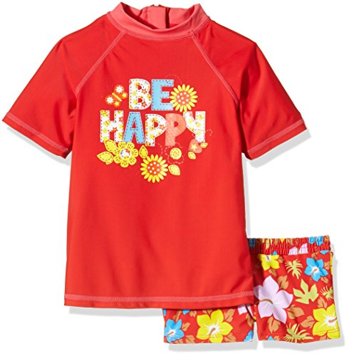 Aquatinto Mädchen Badeshirt und -hose mit "Be Happy & Blumen"-Print, UV +50