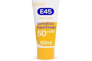 E45 SPF50+ Sensitive Sun Cream for Face with Hyaluronic Acid - UVA and UVB Protection - Fragrance-Free and Dermatologically Tested Sunscreen - Suitable For Dry, Sensitive and Eczema Prone Skin (50ml)