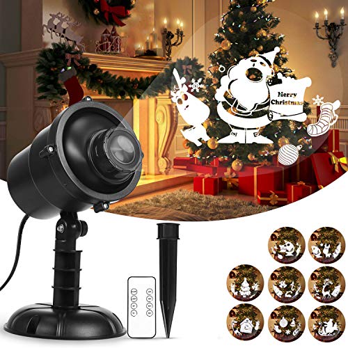 Luces de proyector de Navidad, 360 ° giratorio proyector de iluminación LED decorativo con control remoto RF, iluminación decorativa impermeable al aire libre para la fiesta de Navidad de vacaciones