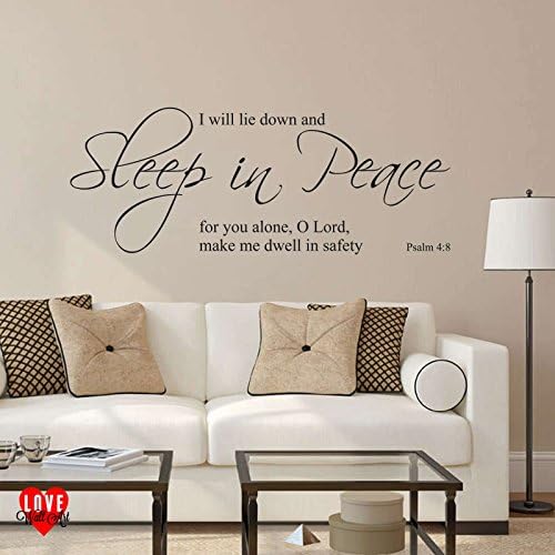 Sleep in Peace Psalm 4:8 prayer wall art sticker, Medium, Black