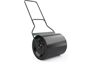 TANGZON 48L/60L/63L Steel Garden Lawn Roller, Water Sand Filled Outdoor Grass Roller with Removable Drain Plug & Scraper Bar, Heavy Duty Metal Lawn Push Rolling Tool (60L, Black + Green)
