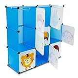 VENKON – Kinderzimmer Steckschrank DYI Steckregal System Regalschrank: 9-Module-Set, blau - 6