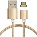 Produktbild kwmobile Magnetisches Micro USB Ladekabel - 1m Nylon Micro-USB auf USB A Magnet Datenkabel Gold - USB-Kabel für Smartphone Tablet Powerbank Navi