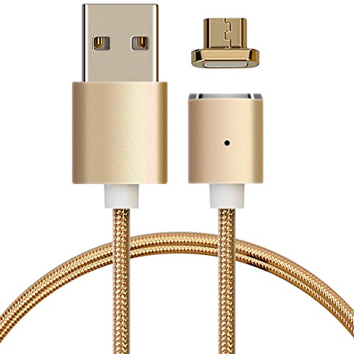 kwmobile Magnetisches Micro USB Ladekabel - 1m Nylon Micro-USB auf USB A Magnet Datenkabel Gold - USB-Kabel fÃ¼r Smartphone Tablet Powerbank Navi