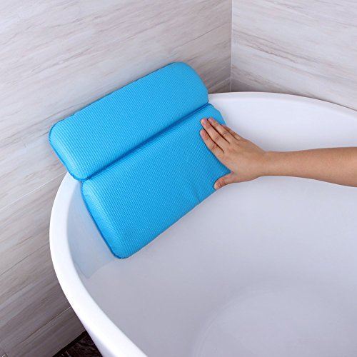Angelbubbles Bad Kissen Badewannenkissen Starke Zurück Saugnäpfe Rutschfest Memory-Foam für Schulterhalsstütze (Blau) - 5