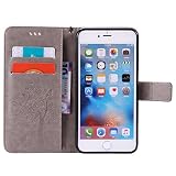 Hülle für Appple iPhone 6 Plus / 6S Plus Muster, TOCASO Ultra Thin PU Leder Flip Cover Tasche Ledertasche Handytasche Schutzhülle für iPhone 6 Plus / 6S Plus Buchstil Handyhülle Protective Case Etui Bumper Schale Wallet vollständig schützende Design Katzen und Baum mit Magnetverschluss Ständerfunktion ID Karte Slots Pouch Soft Silikon Backcover Rückseite shell kunstlederhülle + Schwarz Stylus Pen Grau - 4