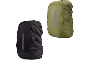 DIELOVEHUA 2 Pezzi Copri Zaino per Pioggia, Copri per Pioggia di Zaino con Strisce Riflettenti, Antipolvere, Resistente all'Usura, per Outdoor Escursionismo Campeggio Ciclismo, XS 15L-25L, Nero＋Verde