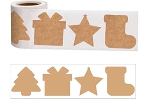 FEELAVA 300 Pcs Christmas Kraft Paper Label Gift Tag Stickers Self Adhesive Present Stickers for Christmas Decoration Packaging Seals Crafts Tag for Xmas Gift Kids Party Favor Scrapbooking