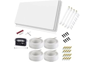 SELFSAT H30D4+ Set - Quad Flachantenne Full HD 4K UHD für Vier Teilnehmer inkl. Fensterhalterung + SAT-Finder + Fensterdurchführung + F-Stecker + Wetterschutztüllen