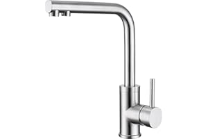 CREA Rubinetto Cucina 3 Vie, Miscelatore Cucina Tre Vie Girevole a 360°, Rubinetto a 3 Vie Cucina per I Sistemi Osmosi, Acciaio Inox