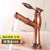 NewBorn Faucet Küche oder Badezimmer Waschtisch Armatur mit Einem maßstäblichen Copper Basin Gold Ziehen Waschen Warmes und Kaltes Wasser, 2 Waschbecken Antike Uhr Tippen Sie auf