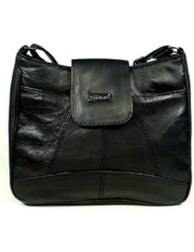 Kompakte Umhängetasche, Handtasche / Schultertasche aus echtem Schaf-Nappa-Leder mit 2 Hauptfächern (21 x 26 x...