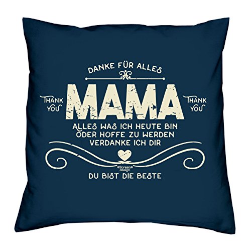 Kissen inkl. Füllung und Urkunde : Danke Mama :: Persönliches und bleibendes Geschenk zum Muttertag : Geschenkidee Muttertagsgeschenk 40x40 Farbe: navy-blau