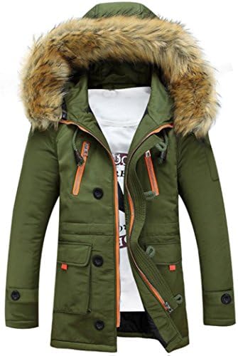 Mens Jacket Coat, DoraMe Unisex Faux Fur Wool Hooded Coat Warm Winter Long Jacket (XL, Green)