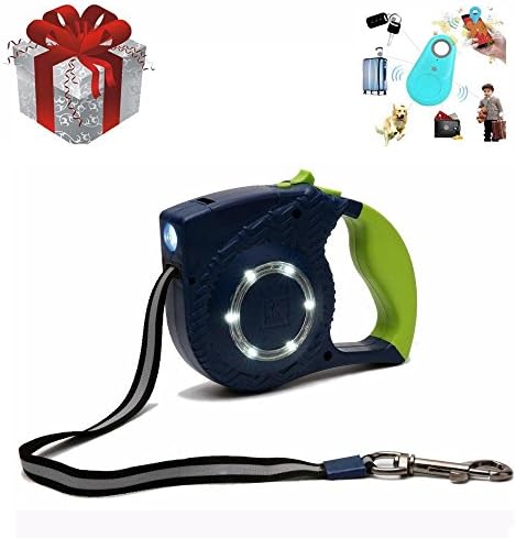 TDH Retractable Dog Leash with LED Light, Pet Traction Rope Gifted with Smart Pet Tracker, Hand Grip, Button to Brake &amp; Lock Perfect for Small,Medium,Large Dog Walking and Training (Green)
