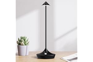 Hapfish LED Tischlampe Kabellos, Akku Tischleuchte Kabellose 6000mAh, Modern, Aluminium, Wasserdicht, Dimmbar, Tischlampen Aufladbar USB für Outdoor Nachttisch Restaurant Wohnzimmer – Schwarz