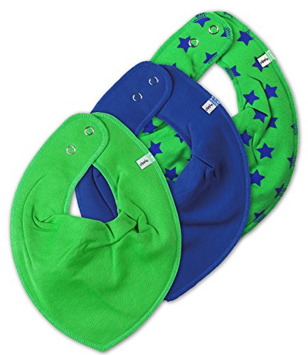 Pippi Lot de 3 bavoirs triangulaires pour bébé Motif étoiles, bleu, vert