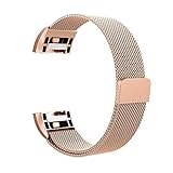 Altsommer Armband 18mm für Fitbit Charge 2 Milanese Magnetic Edelstahl Armband, Edelstahl Mesh Milanese Magnet mit Interlock-Verschluss Uhrenarmband Replacement Armband für Damen Herren (Rose Gold)