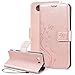 Produktbild SMART LEGEND Sony Xperia Z3 Compact Lederhülle Schmetterling Weinstock Premium Schutzhülle Wallet Case Rosegold Muster Design Etui Brieftasche Ledertasche mit Handschlaufe Neu Zubehör im Bookstyle Cover Schale mit Ständer Standfunktion Etui Karten Slot und Magnetverschluss Flip Case