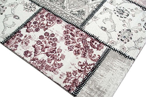 Edler Designer Teppich Moderner Teppich Wohnzimmer Teppich Patchwork Vintage Meliert Karo Muster in Lila Creme Grau Rosa Schwarz Größe 80×150 cm - 2