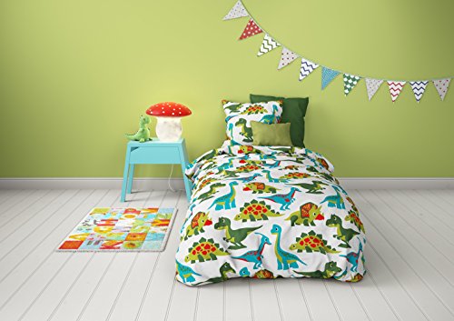 Aminata Kids – süße Bettwäsche Dinosaurier 100×135 Jungen-Kleinkinder-Bettwäsche Dino hochwertige Baumwolle – KINDERBETTGRÖSSE - 4