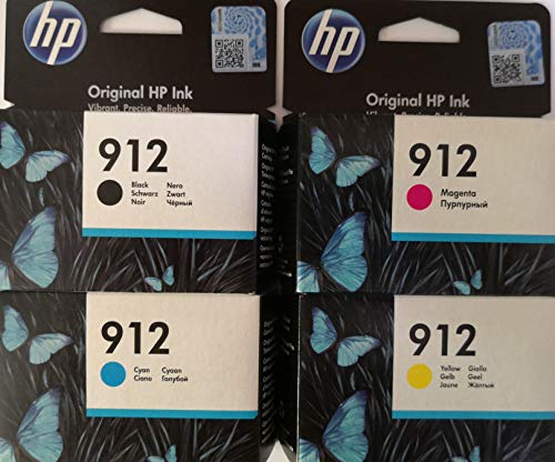 Hewlett-Packard 912 - Juego de 4 Cartuchos de Tinta Originales para HP Officejet Pro 8010, 8012, 8014, 8015, 8020, 8022, 8023, 8024, 8025