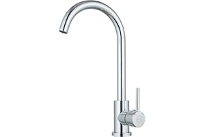 MILOT Kitchen Sink Taps Mixer | 360°Swivel Single Handle Low Arc | Mixer Tap Kitchen Sink | Screw-Free Installation Stainless Steel | G 1/2 Fittings | Polished Chrome
