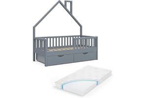 VitaliSpa Letto montessori bambini Noemi, Antracite, 70x140 cm con 2 cassetti e materasso