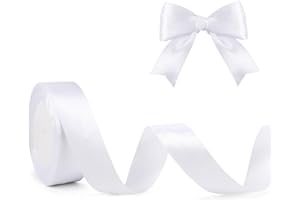 ASHYLE White Ribbon for Crafting, 25mm x 22 Metres/Roll, Solid Fabric Satin Ribbon for Gift Wrapping, Balloons, Crafts, Cake, Hair Bows Making, Coloured Ribbons for Wedding Party Decoration