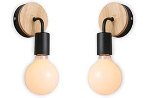 XIHOME Paquete de 2 Minimalista Decoración de madera Pared negra Encendido arriba/abajo Lámpara decorativa para interiores Bajador, País rústico Aplique de pared Adaptador Cálidas lámparas E27 Max 60W