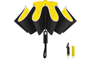 LAMA Składany parasol, odwrócony parasol, wiatroszczelny, mocny, automatyczne otwieranie/zamykanie, anty-UV, kompaktowy, przenośny parasol podróżny z paskami odblaskowymi na deszcz, słońce
