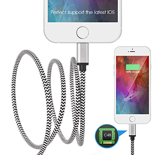 Lightning auf USB Kabel 3m, CACOY iPhone Ladekabel Nylon Geflochten – Apple MFi zertifiziert – für iPhone 7 / 7 Plus / SE / 6S / 6S Plus / 6 / 6 Plus / 5S / 5C / 5 , iPad Air / Air 2, iPad mini / 2 / 3 / 4, iPad Pro – Weiß und Schwarze - 3
