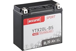 ‎ACCURAT Accurat Motorradbatterie YTX20L-BS - 12V, 20Ah, 290A, rüttelfest, wartungsfrei - Starterbatterie, AGM Batterie in Erstausrüsterqualität für Rasentraktor, Roller, Motorrad, Quad