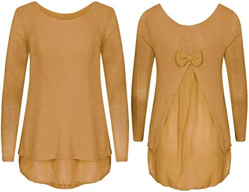 Gugu Fashion Women's Ladies Chiffon Split Bow Back Italian Lagenlook Quirky Tunic Blouse Top (XXL, Mustard)